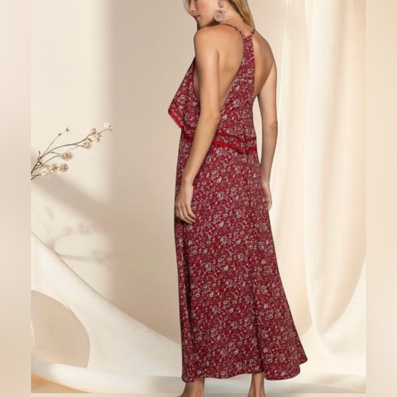 POL Red Ditzy Floral Midi Dress | Ruffle Lace Details - Picture 4 of 7